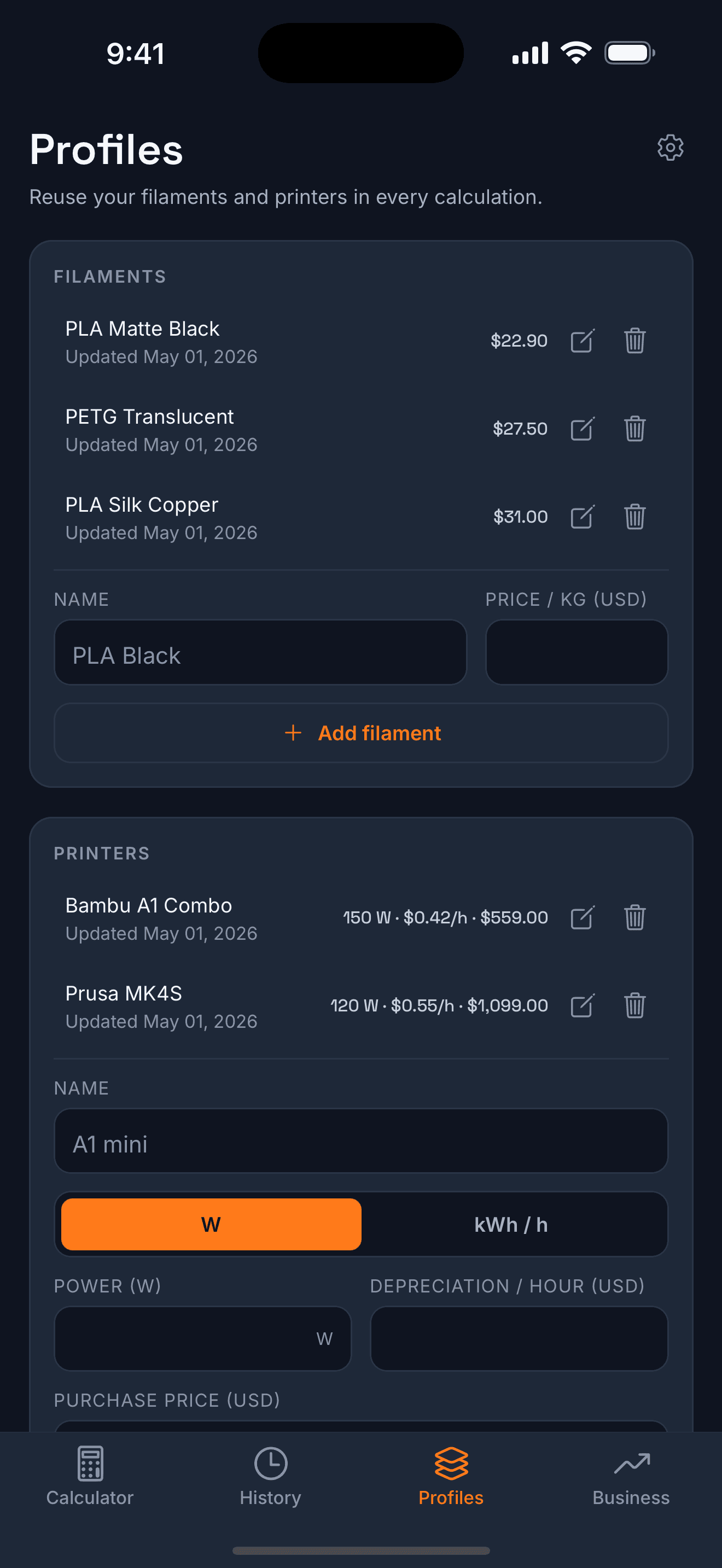 3D Print Profit Filament & Printer Profiles